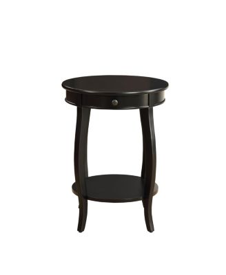 Functional Solid Wood Round End Table with Drawer and Shelf for Storage