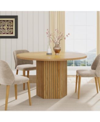 Round Dining Table, Wood Kitchen Table for Dining Room, 47 inch Dinner Table 4 People, Dining Room Table with Heavy Duty Pedestal Base