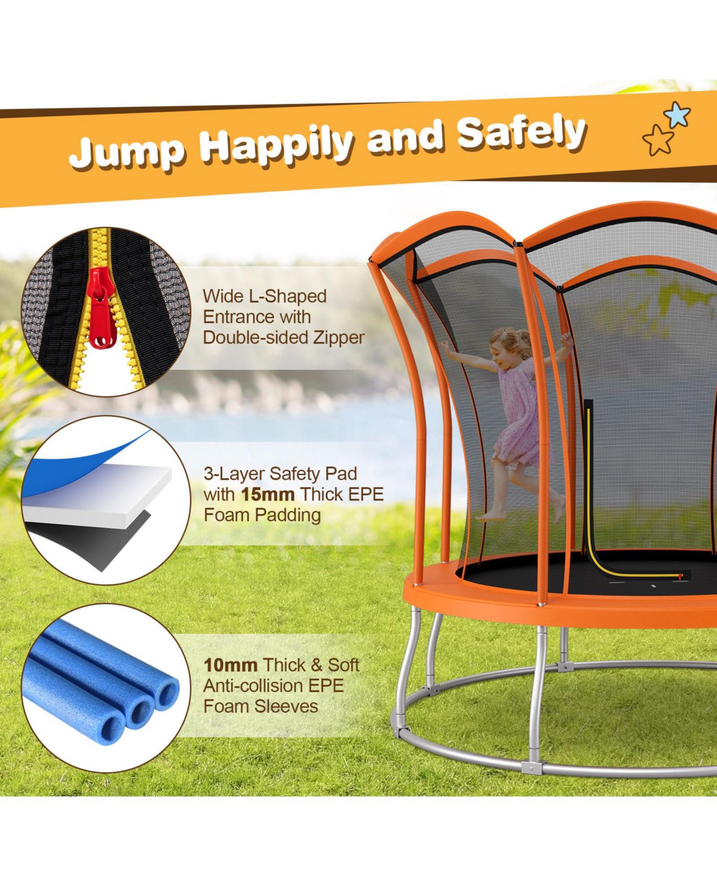 Детская игрушка Mecale 8-Foot Flower-Shaped Trampoline with Enclosure Net, Ages 3+, цвет: Оранжевый — фото 2