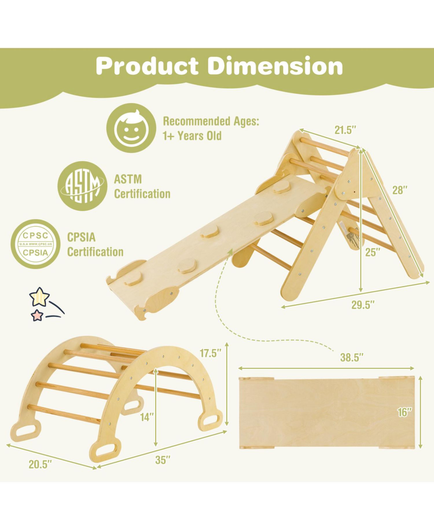 Деревянный набор для скалолазания Монтессори 2-в-1 для детей от 1 года