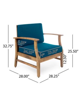 Acacia Wood Outdoor Lounge Chair with Blue Cushions