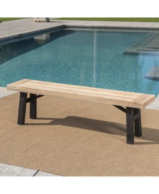 Gray Acacia Wood Outdoor Bench Weather Resistant Hardwood