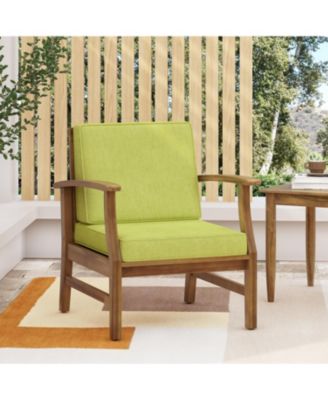 Giancarlo Teak Acacia Wood Outdoor Patio Club Chair with Green Cushions