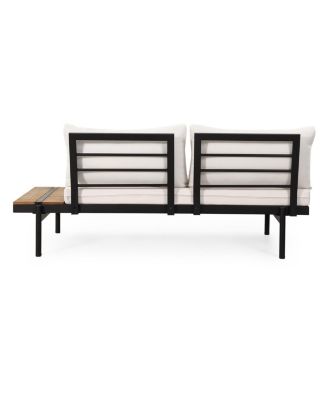 2-Seater Sofa with Iron Frame and Acacia Wood Accents - Water Resistant Fabric Cushions, Right Side Orientation