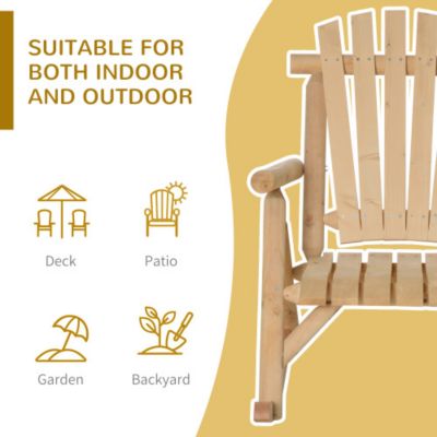 Outsunny Outdoor Wooden Rocking Chair Single Person Rustic Adirondack Rocker with Slatted Seat Natural