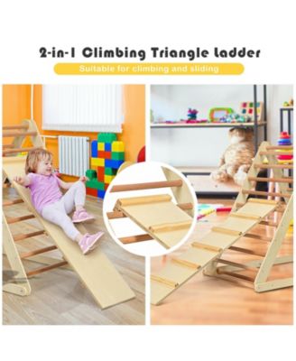 Foldable Wooden Triangle Climber with Reversible Ramp for Kids