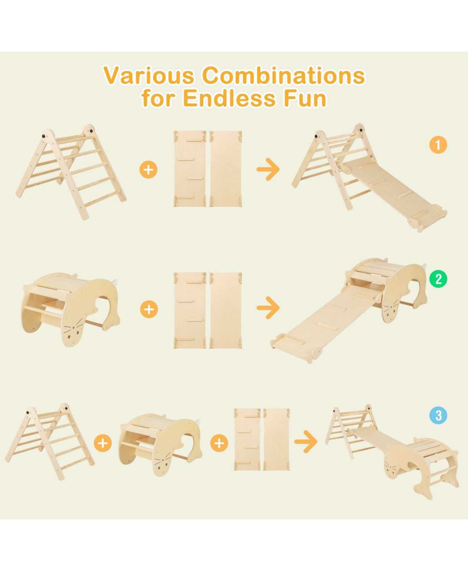 Ages 3+ 7-in-1 Height-Adjustable Indoor Climbing Gym with Reversible Ramp