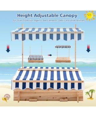 Kids Wooden Sandbox with Canopy & Foldable Bench Seats
