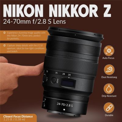 Z 6II Mirrorless Camera with f/2.8 S Lens,Camera Bundle Prepaid Subscription, Lithium-Ion Battery Pack,Glass Screen Protector for the Nikon