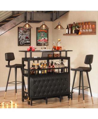 Home Bar Unit for Liquor, 44-Inch Bar Height Table with Storage, Black Entertainment Pub Table for Kitchen, Balcony, Basement