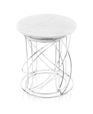 Contemporary Marble Round Accent Table for Living Room-Set of 2
