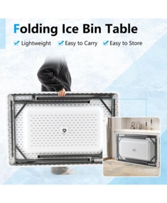 4 Feet Folding Ice Bin Table with Skirt for Camping Picnic Wedding