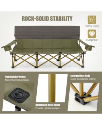 3 Person Folding Camping Chair with 2 Cup Holders Cotton Padding & Storage Bag