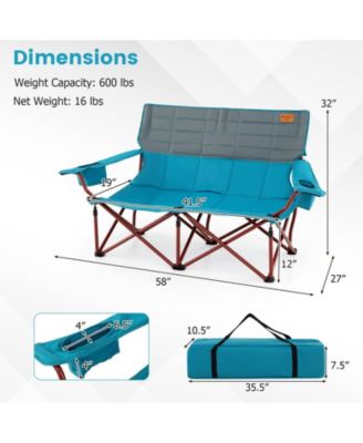 3 Person Folding Camping Chair with 2 Cup Holders Cotton Padding & Storage Bag