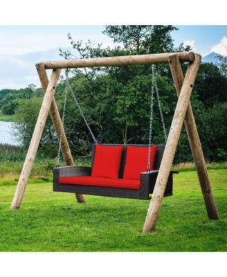 2-Person Patio Rattan Porch Swing with Cushions