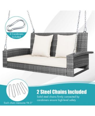 2-Person Patio PE Wicker Hanging Porch Swing Bench Chair Cushion 800 Pounds