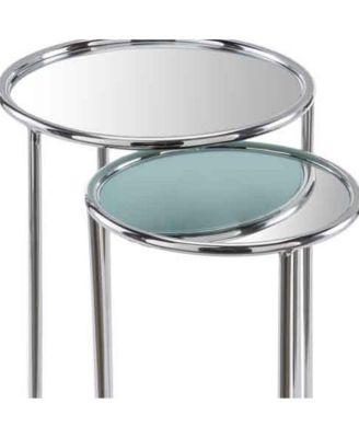 Glam Round End Table with Aluminum Frame and Mirrored Surface