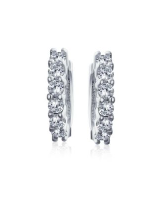 5 Solitaire CZ Small Kpop Huggie Hoop Earrings Round Cubic Zirconia Rose Gold Plated .925 Sterling Silver