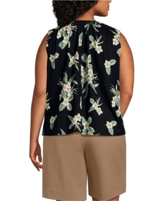 Women's Plus Size Linen Blend Notch Neck Swing Tank Top