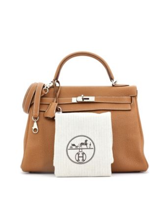 Pre-Owned Hermes Kelly 32 Handbag Brown Togo with Palladium Hardware