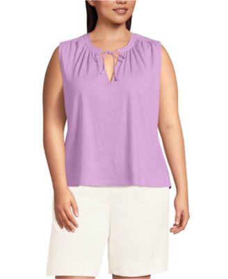 Women's Plus Size Linen Blend Notch Neck Swing Tank Top