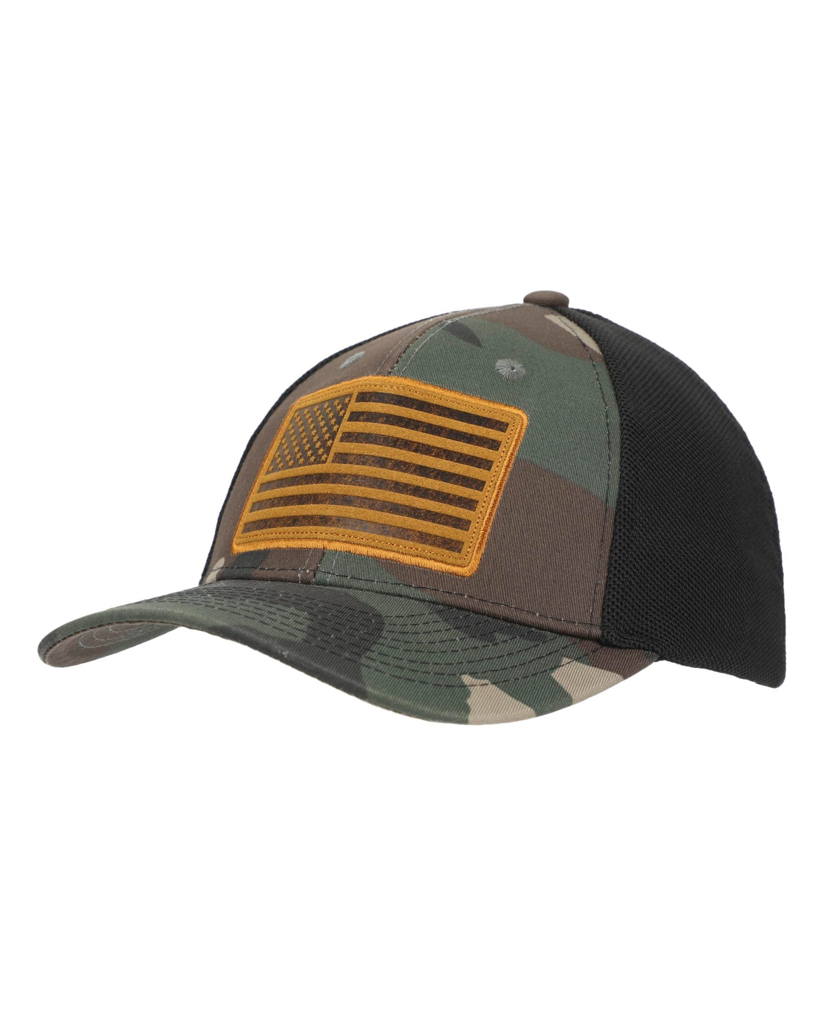 Men's Usa American Flag Patch 6-Panel Green Camo Pre-Curved Snapback Hat - Usa american flag camo