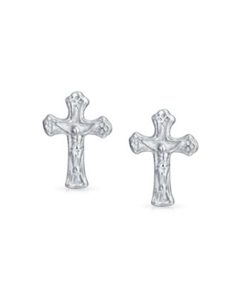 Catholic Crucifix Cross Stud Earrings - Sterling Silver Communion Gift