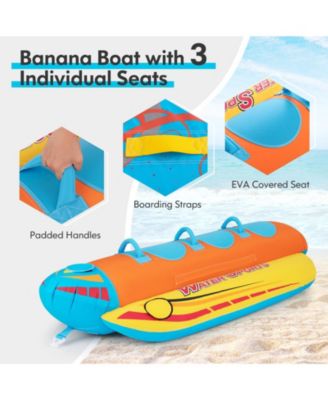 3-Person Inflatable Banana Boat with 3 EVA-padded Seats and Handles