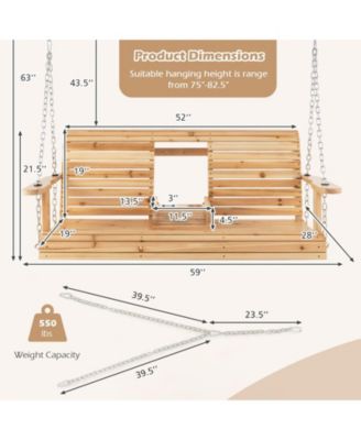 5 Feet Porch Swing Chair with Adjustable Chains and Foldable Cup Holders