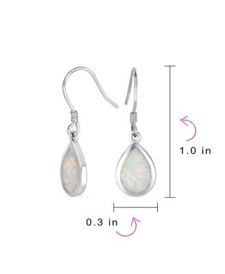 Small Teardrop Iridescent White Created Opal Drop Dangle Earrings .925 Sterling Silver French Wire
