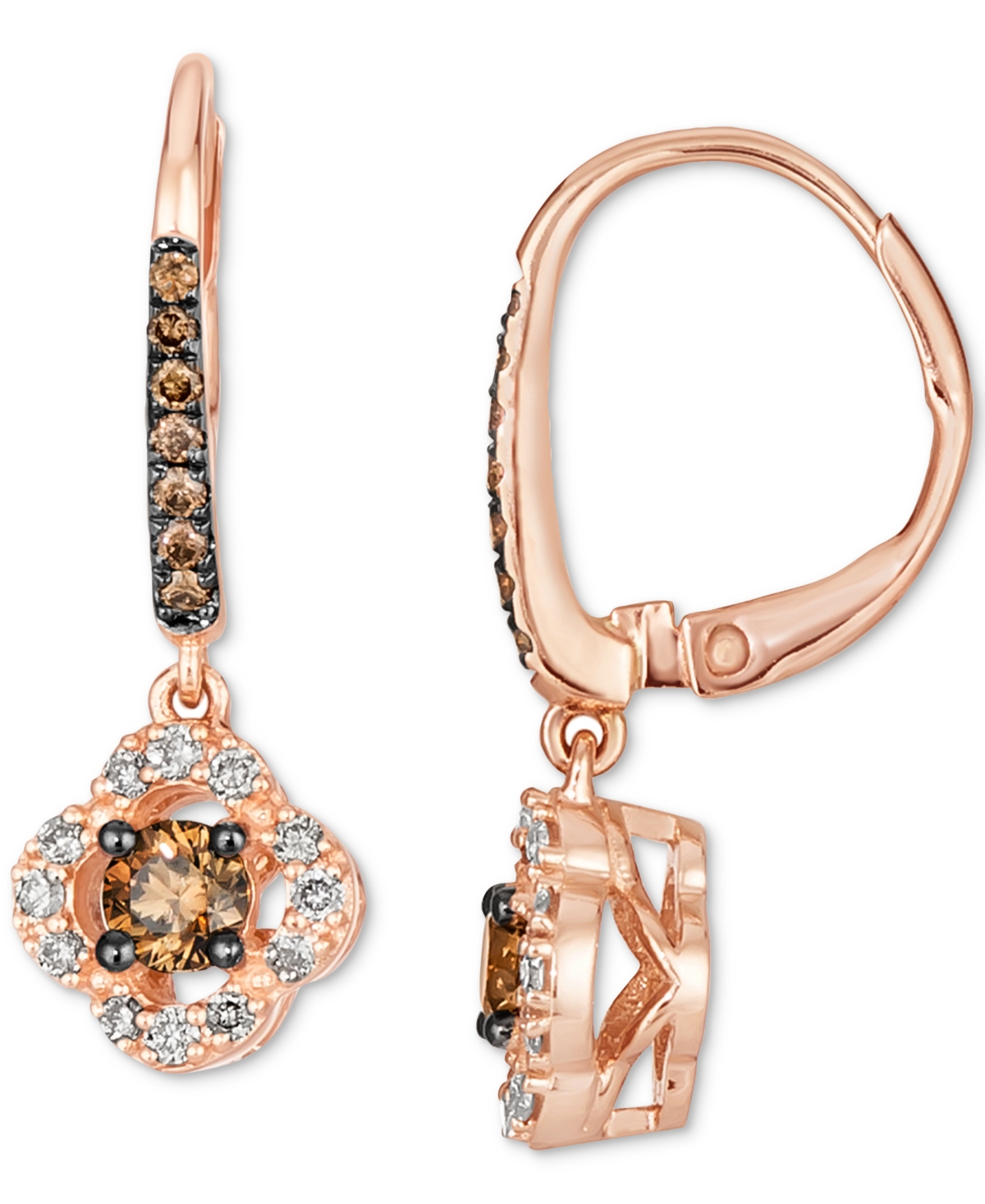 Le Vian Chocolate Diamond & Nude Diamond Flower Halo Drop Earrings (5/8 Ct. T.w.) In 14k Rose Gold