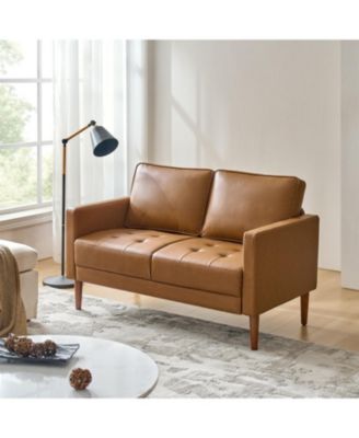 Drake Mid-century Modern Faux Leather Sofa with Movable Backrest Cushions