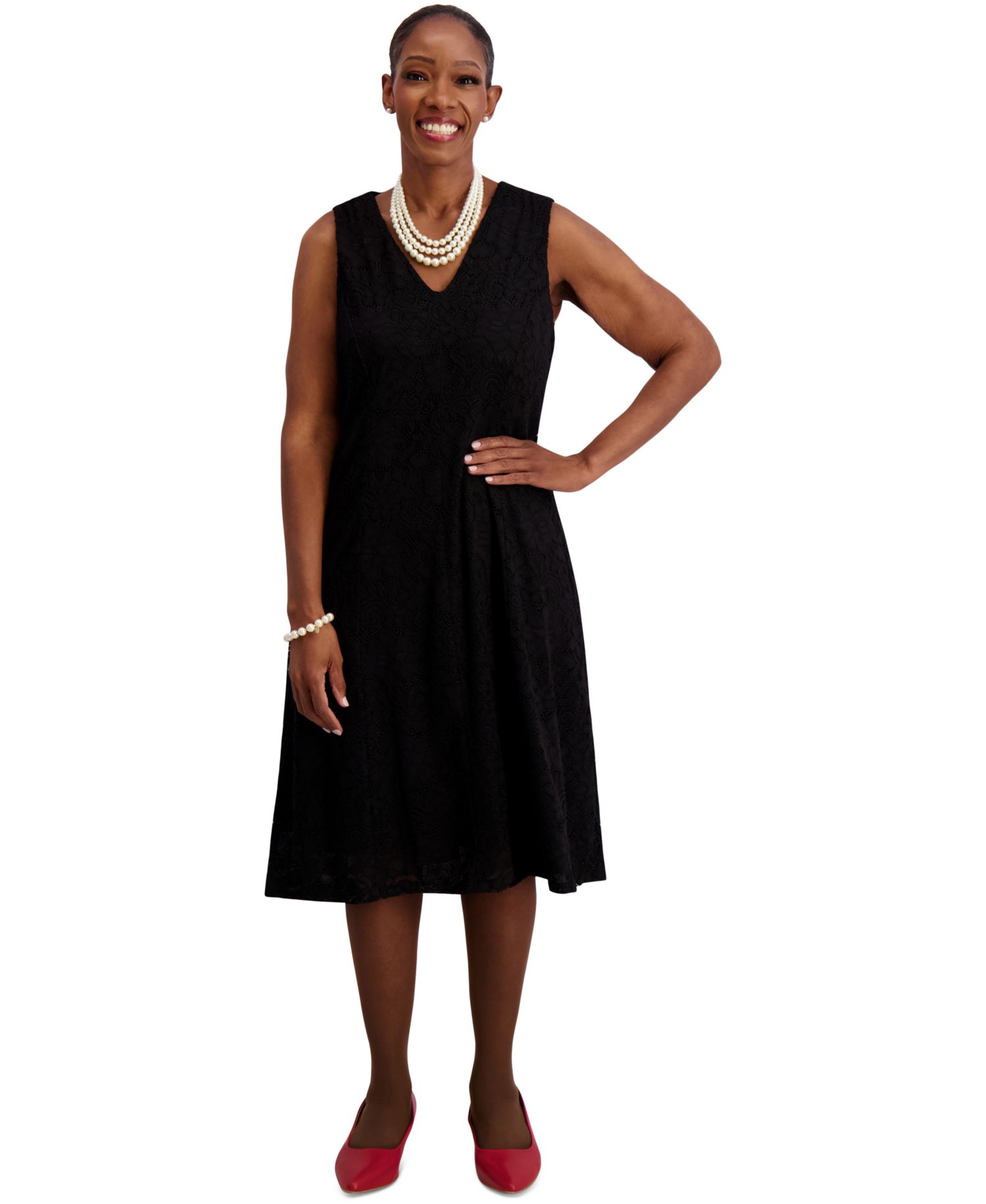 Women's Sleeveless Lace Fit & Flare Dress, Regular & Plus Sizes