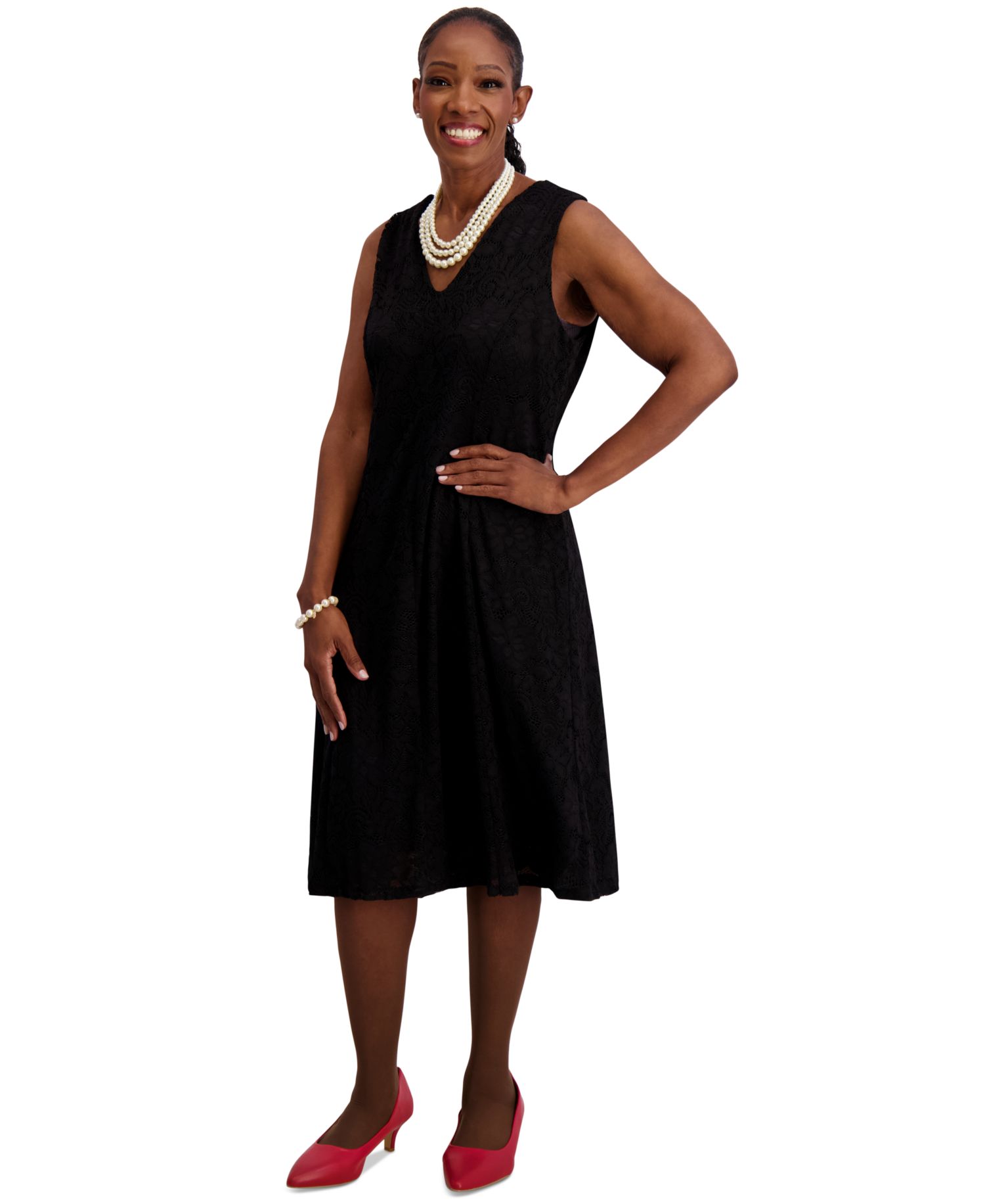 Women's Sleeveless Lace Fit & Flare Dress, Regular & Plus Sizes