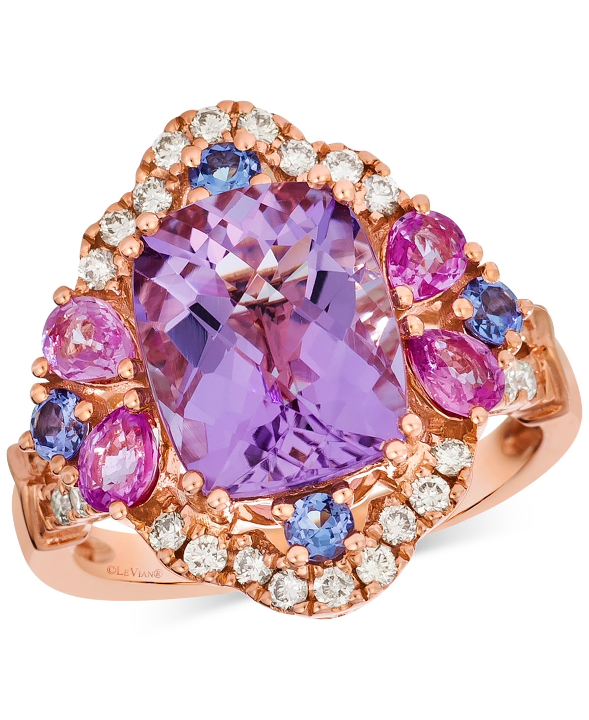 Le Vian Multi-gemstone (4-3/8 Ct. T.w.) & Nude Diamond (3/8 Ct. T.w.) Statement Ring In 14k Rose Gold