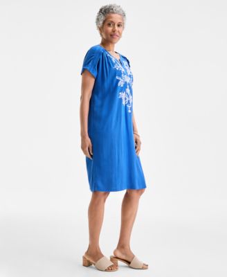 Women's Embroidered Split-Neck Dress, Exclusively at Macy's