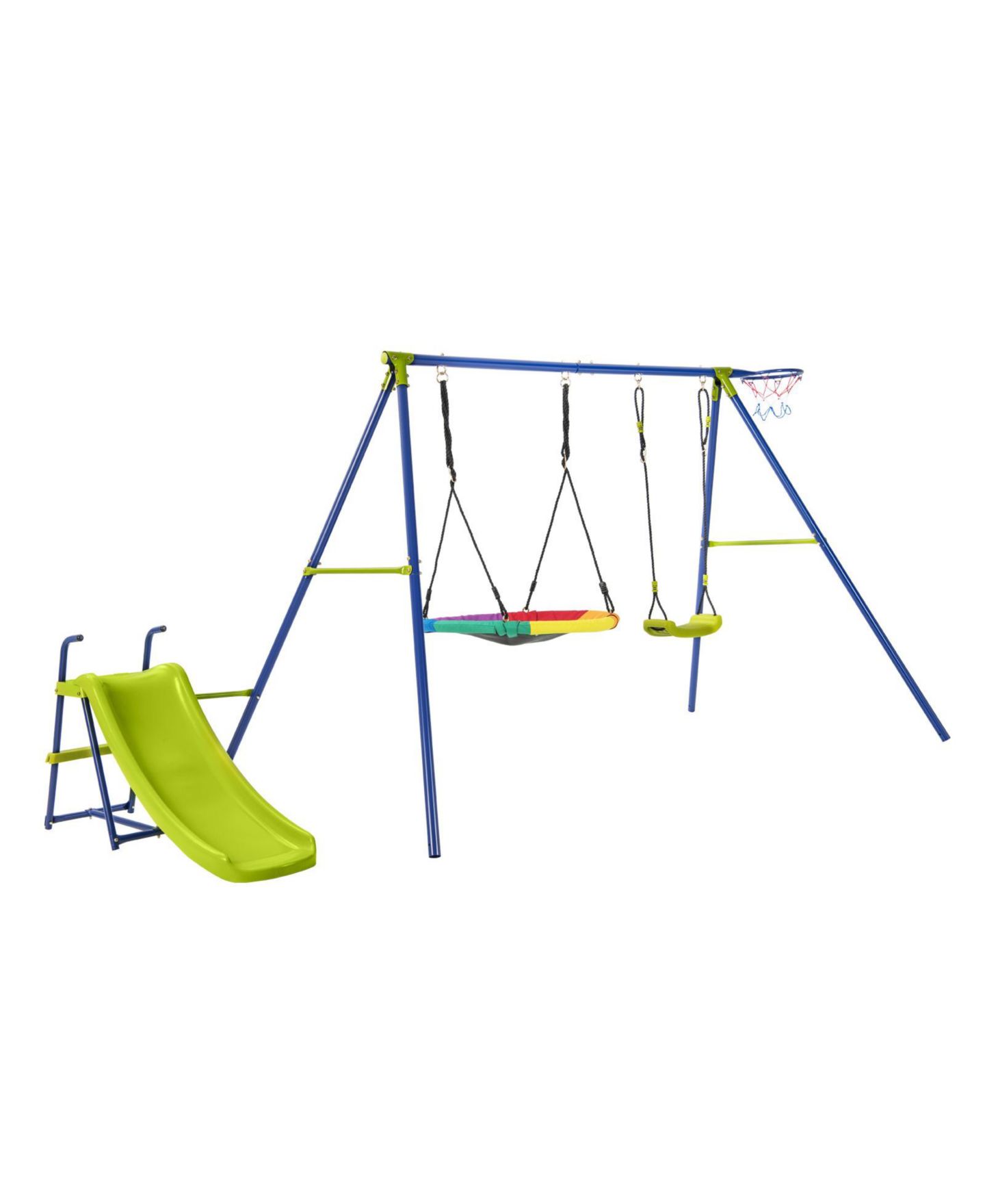 Детский игровой набор Mecale 4-in-1 Heavy-Duty Metal Playset with Slide and Basketball Hoop, цвет: Синий — фото 1