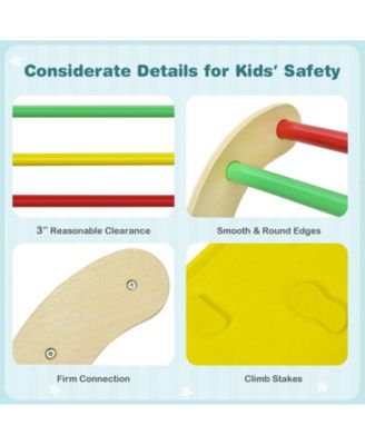 3-in-1 Wooden Climber Ladder Structure with Rock Climbing Ramp and Padding