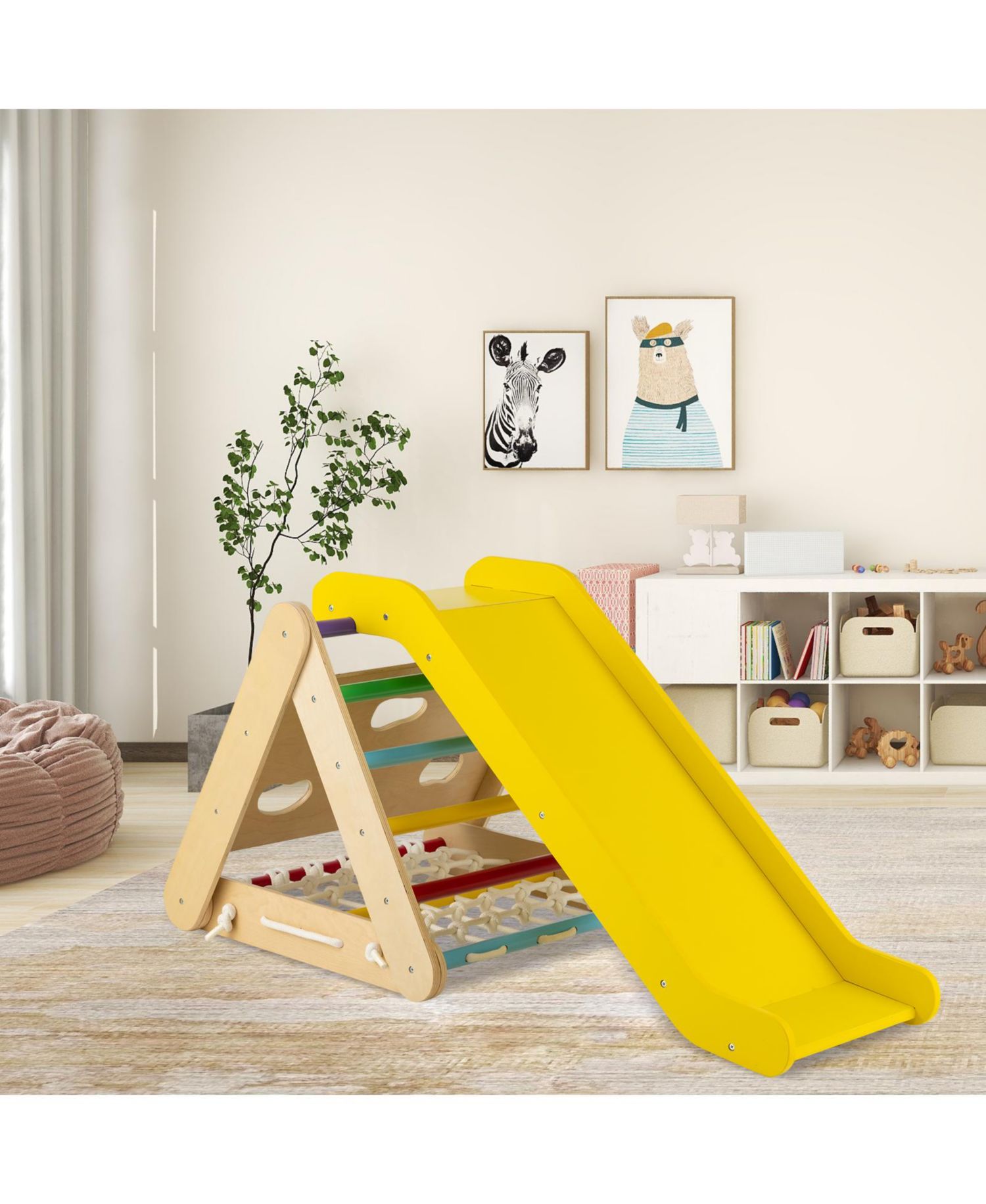 3-Side Triangle Climber with Sliding Board and Climbing Net