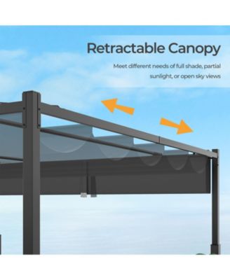 10 x 10 Feet Outdoor Pergola with Retractable Canopy and Metal Columns