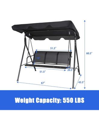 3 Person Steel Frame Patio Swing with Polyester Angle and Adjustable Canopy