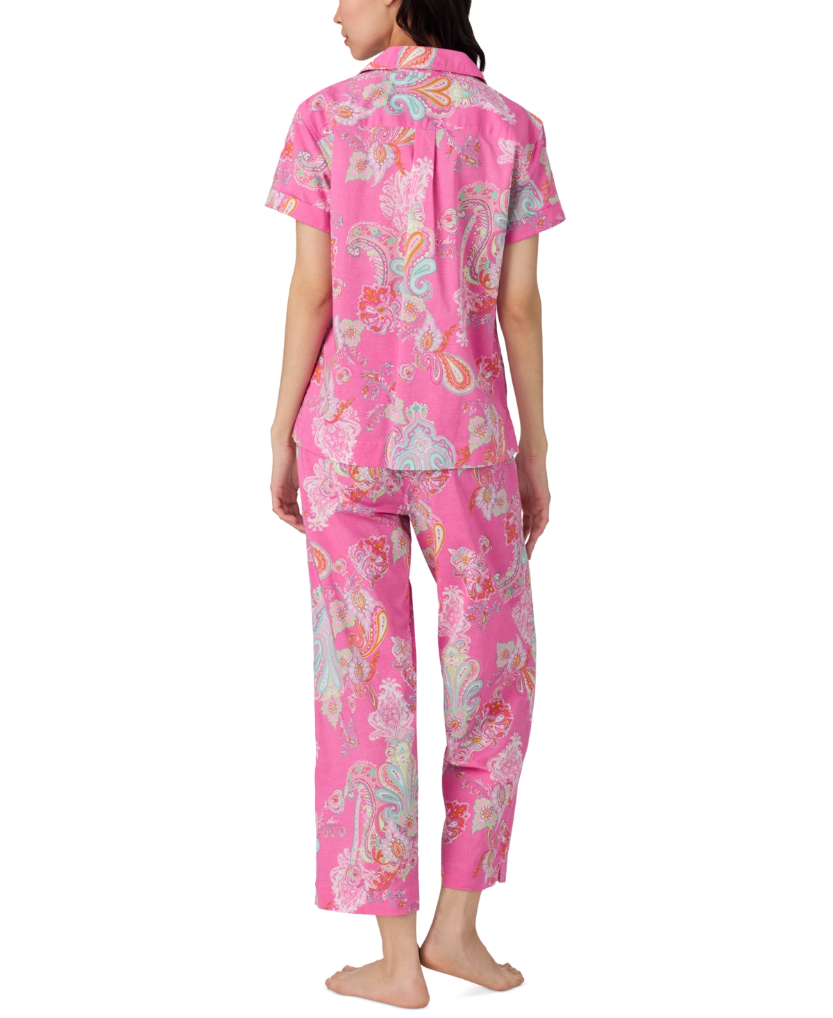 Shop Ralph Lauren Petite Short-sleeve Notch-collar Cropped Pajama Set