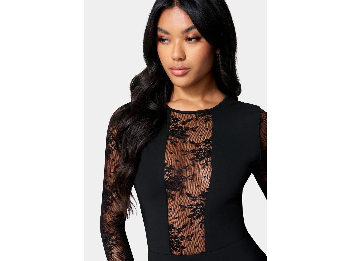 Женское платье Bebe Lace Inset Midi, цвет: Чёрный — фото 3
