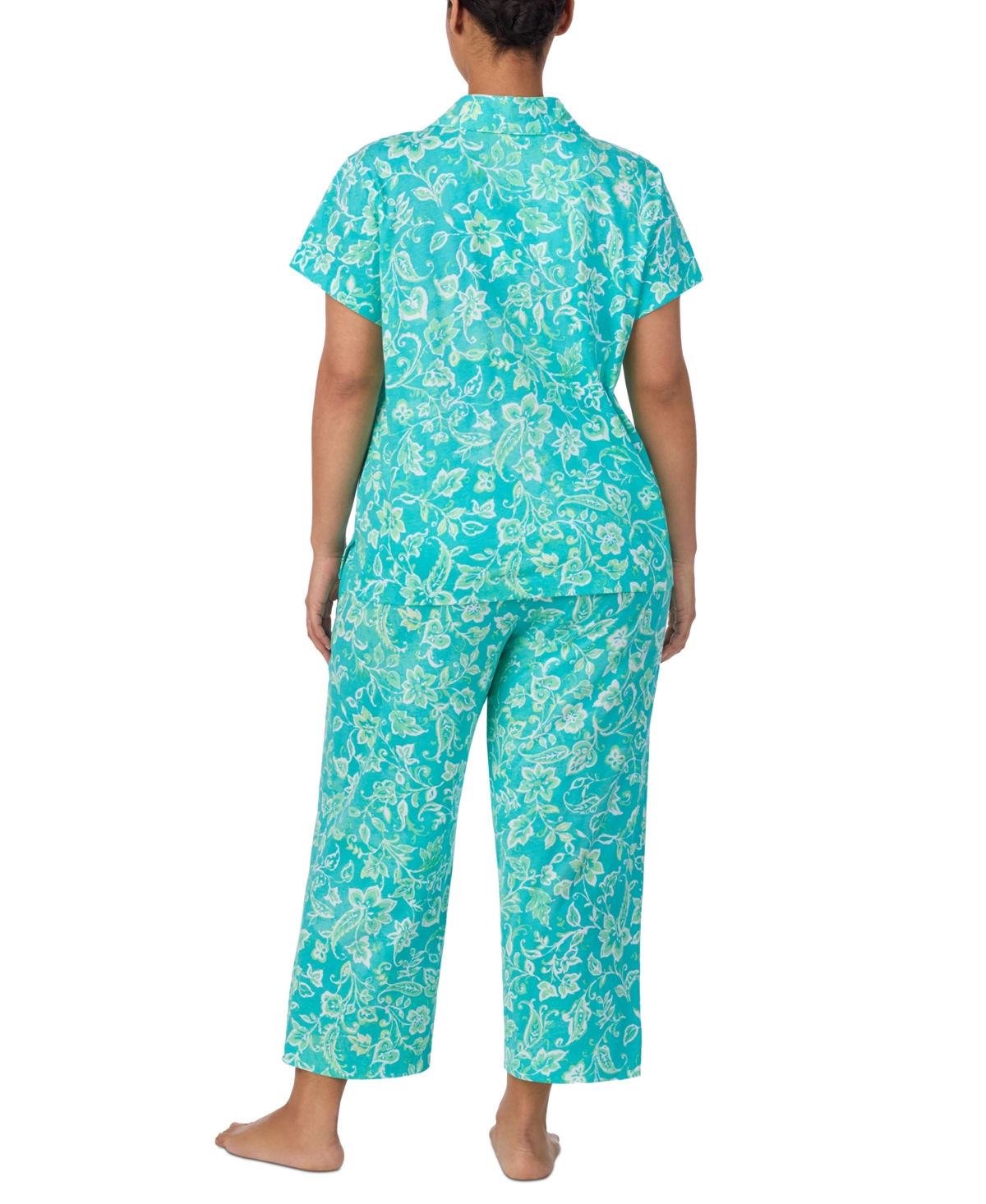 Shop Ralph Lauren Plus Size Short-sleeve Notch-collar Cropped Pajama Set