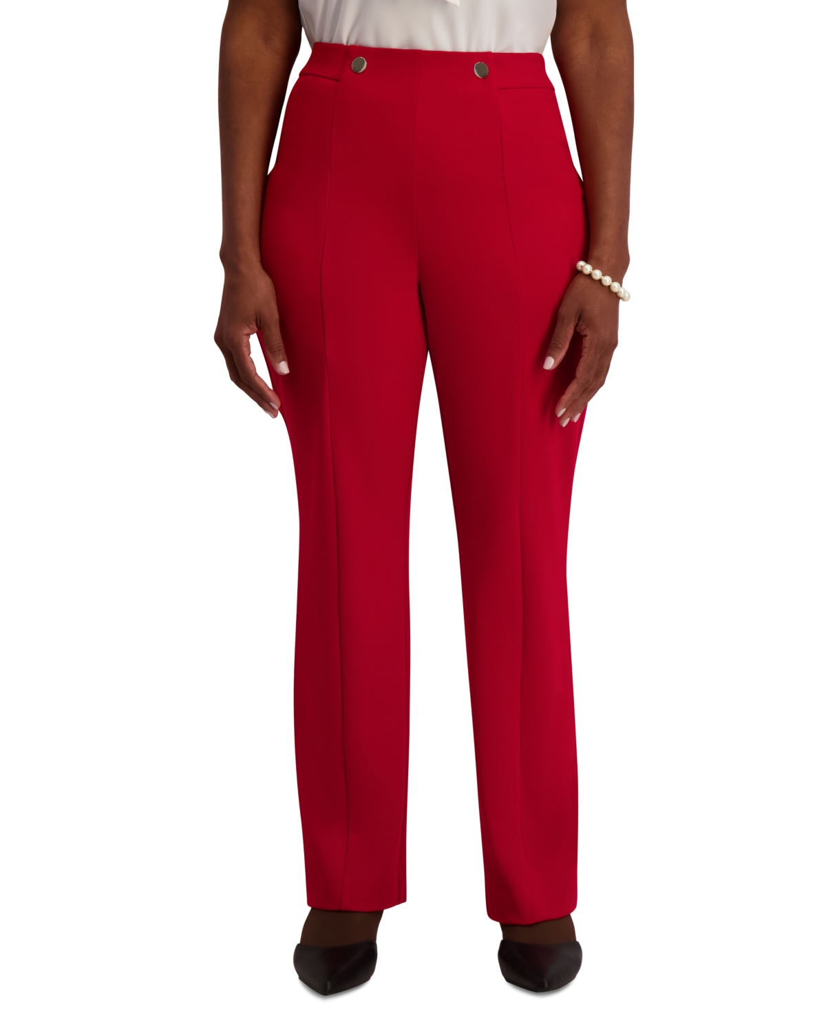 Kasper High-rise Pull-on Rivet Pants, Regular & Plus