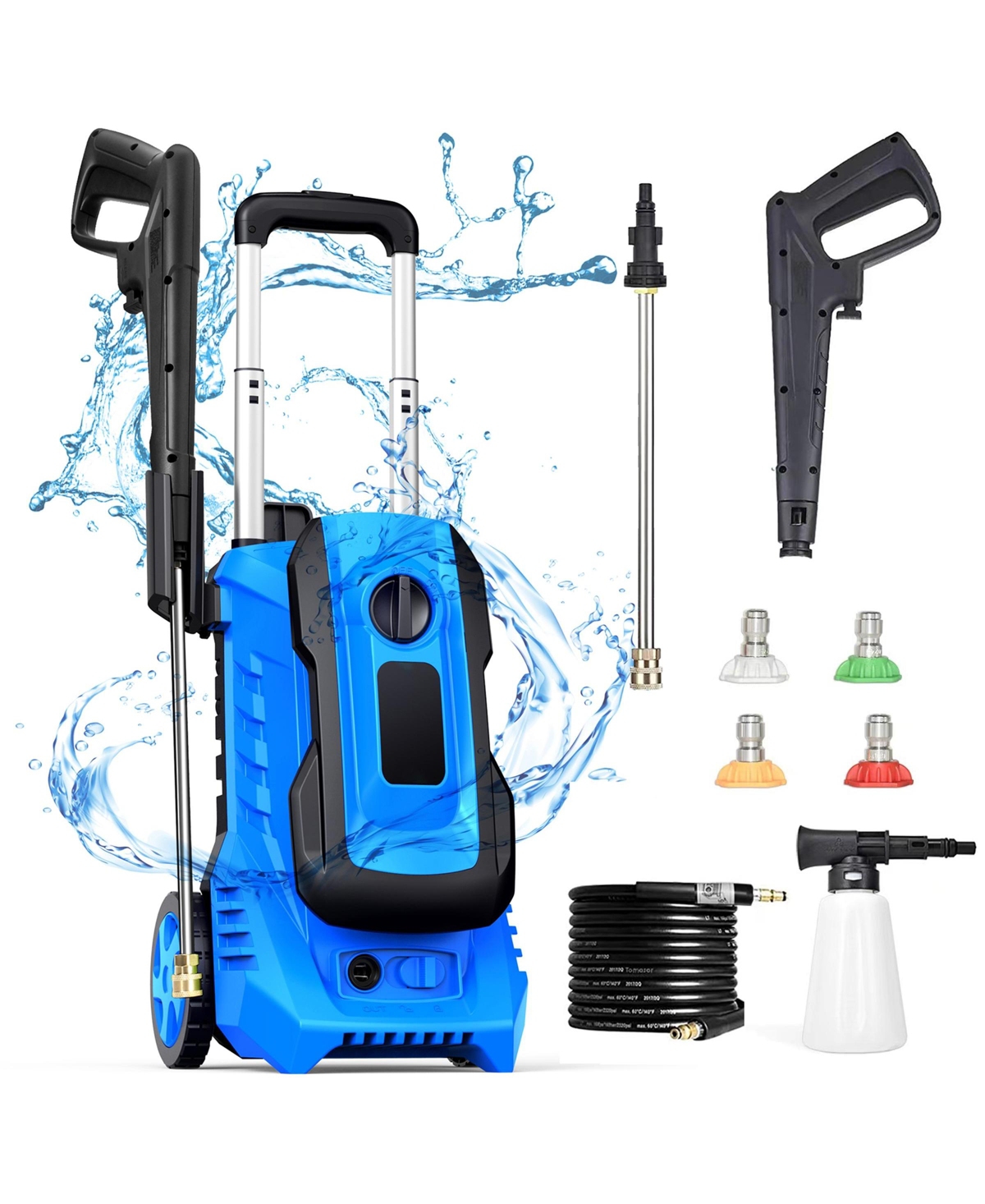 3300 Psi 2.0 Gpm Electric High Pressure Washer 26ft Hose with 4 Quick Connect Nozzles and Foam Cannon - Blue