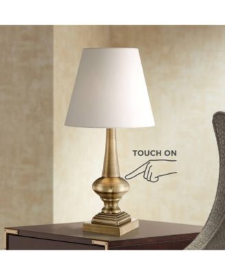 Traditional Desk Table Lamp 19" High Antique Brass Metal White Empire Shade Touch On Off for Bedroom Bedside Office