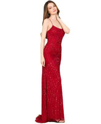 Women's Lace Up Open Back Beaded Dress