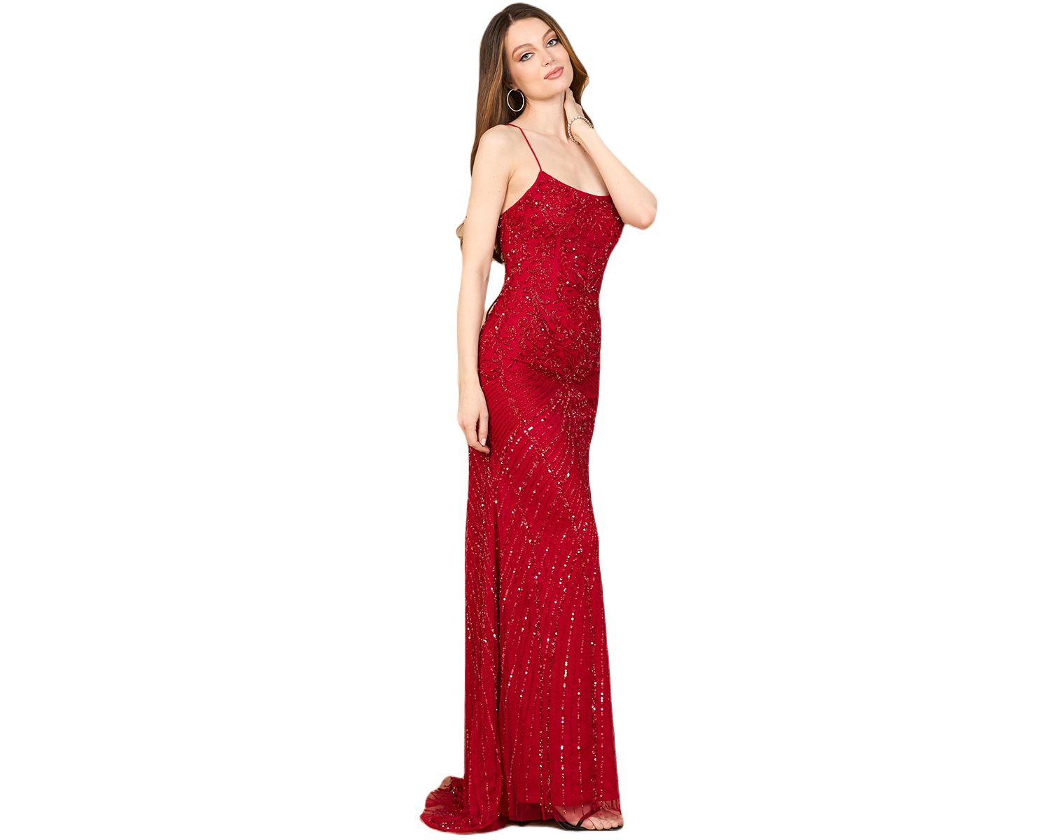 Women's Lace Up Open Back Beaded Dress