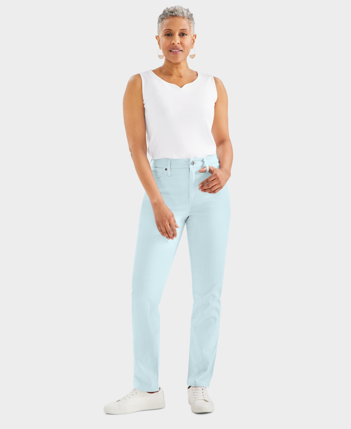 Women's Straight-Leg High Rise Twill Pants, Created for Macy's - Abyss Blue